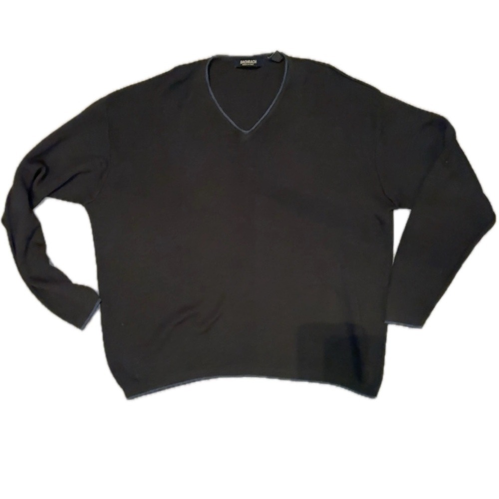 Bachrach Mens V-Neck Sweater Olive Green Wool Blend Made in Italy‎ Size Large
